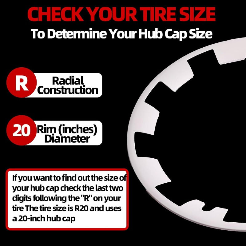 Guide for selecting Tesla Model Y 19" 20" Rim Protector Hubcaps based on tire size measurements
