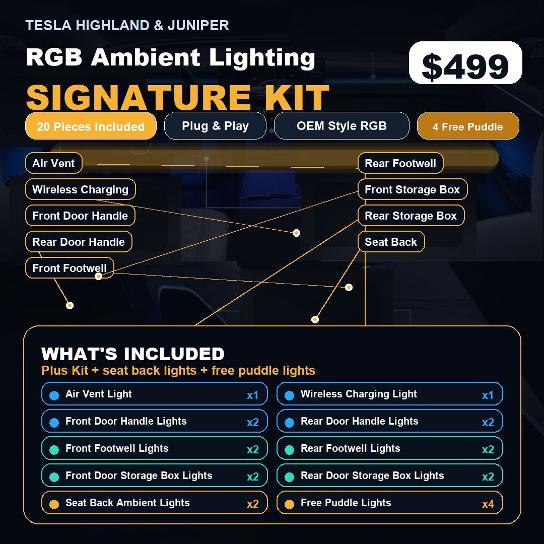 Tesla Highland & Juniper Ambient Lighting Kit | OEM Style RGB Interior LED Lights | Plug & Play DIY Interior Upgrade