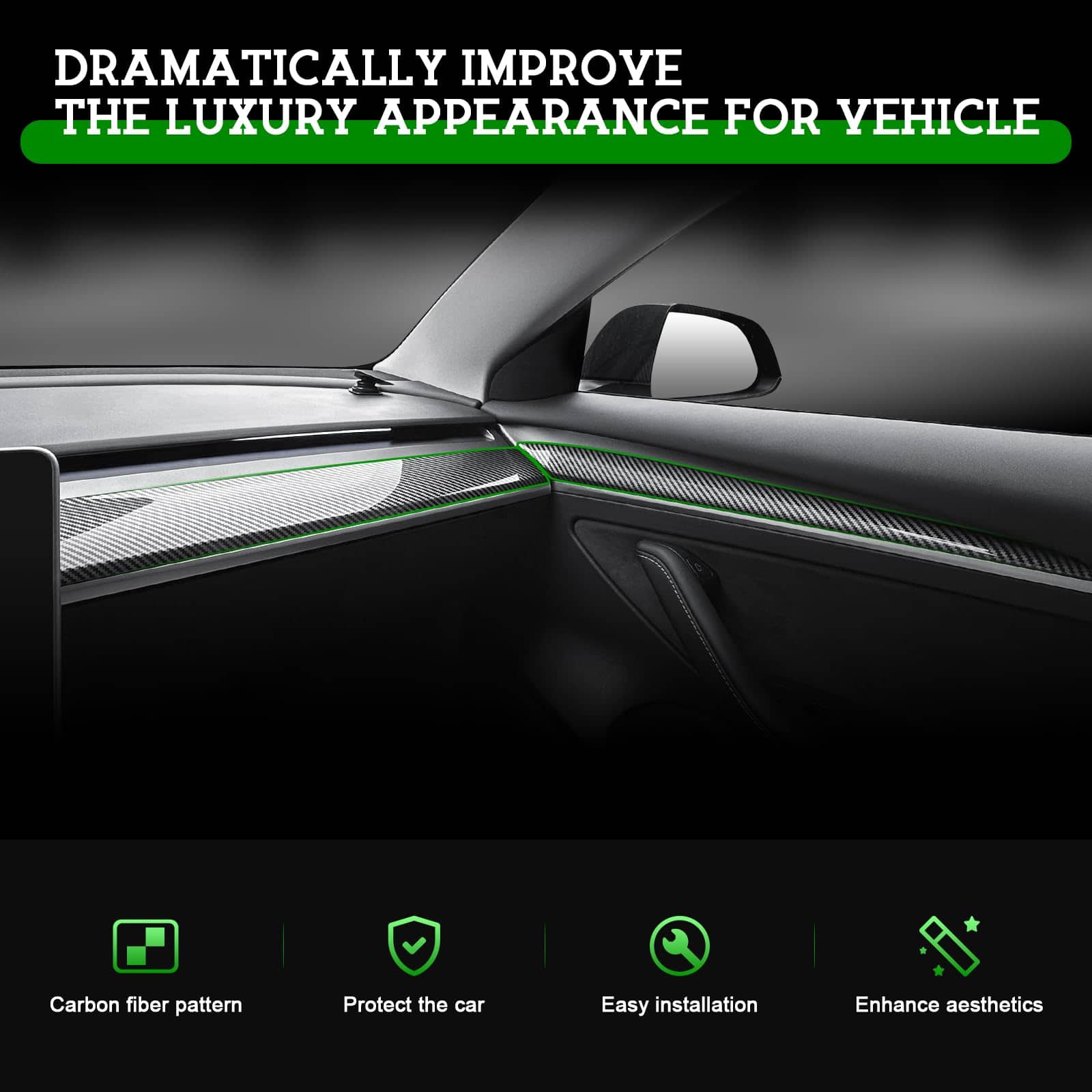 Basic Tesla Model 3 & Model Y Carbon Fiber Interior Trim Kit – Dashboard & Center Console Cover Upgrade (2019–2026)