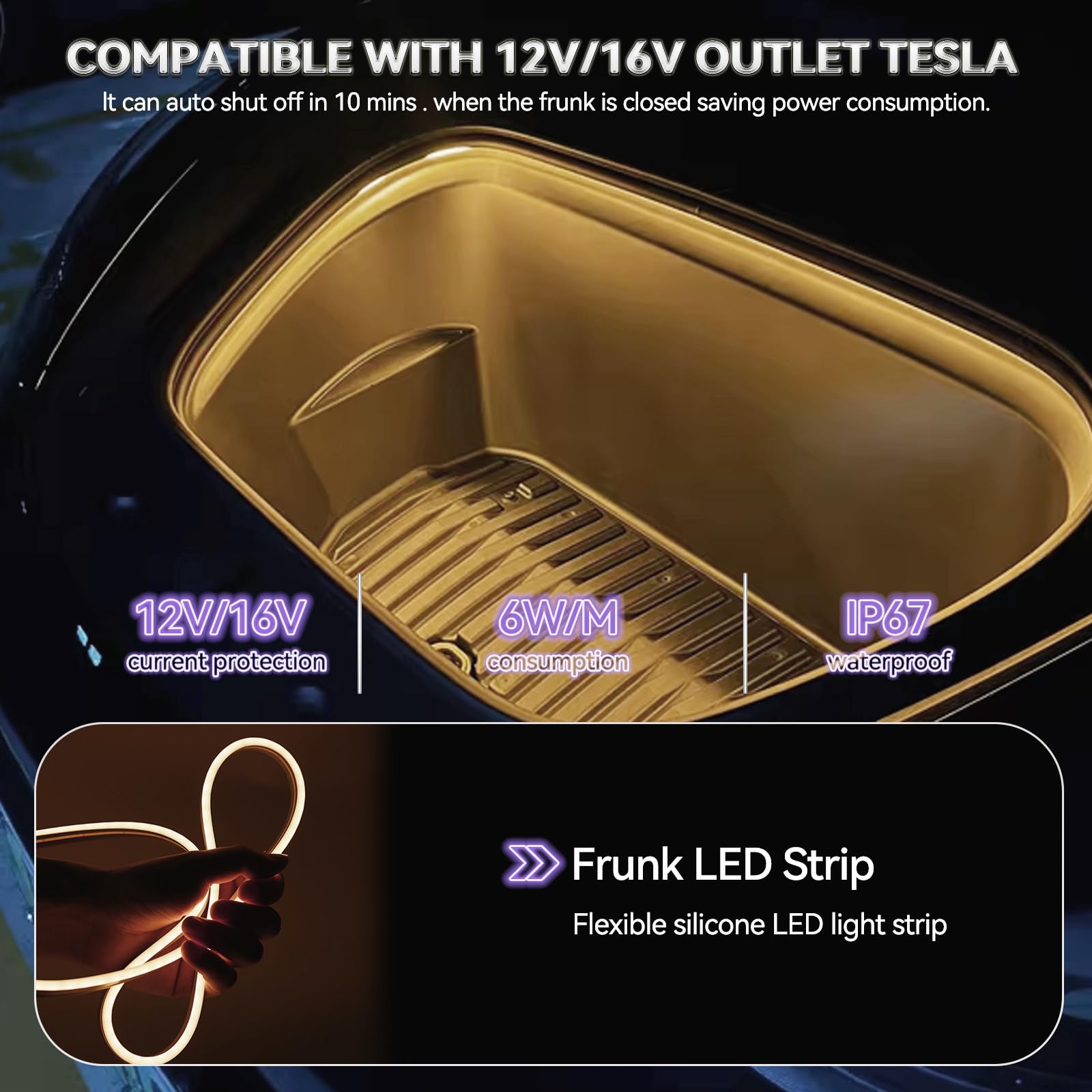 LightingBug Front Trunk Light for Model3&Y flexible silicone LED strip compatible with Tesla 12V16V outlet