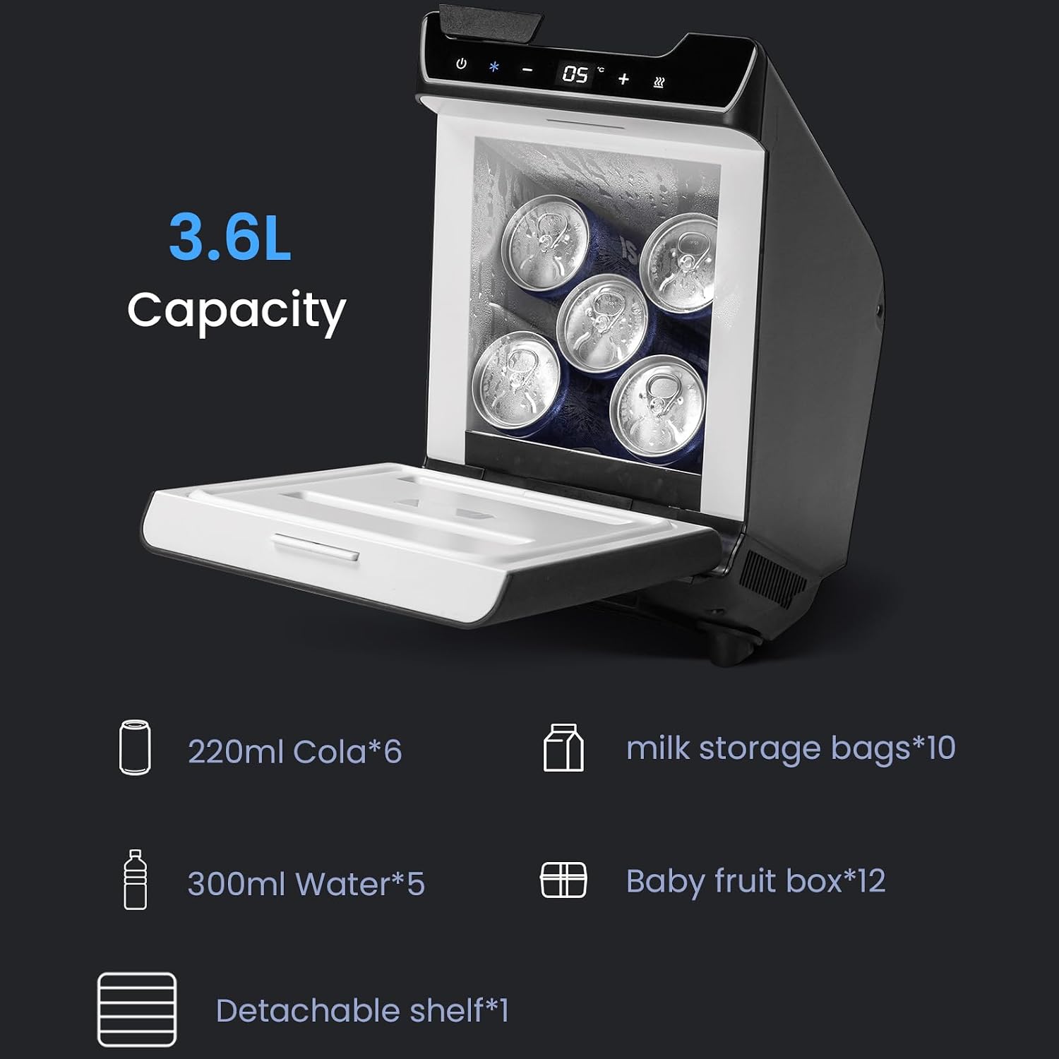 Tesla Model Y Juniper Rear Center Console Refrigerator with 3.6L capacity for beverages and snacks