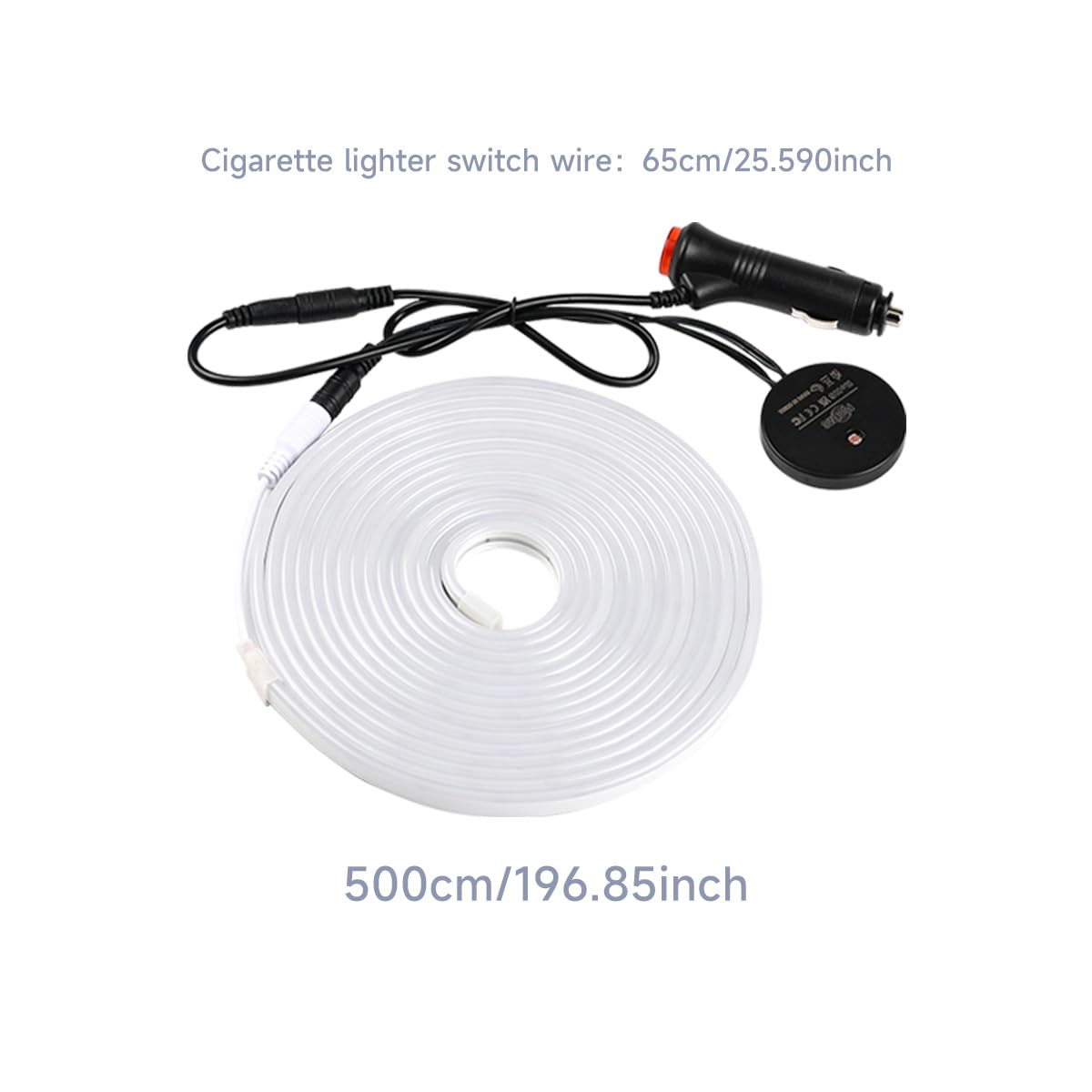 Plug and play Tesla trunk light strip with 500cm length and cigarette lighter switch wire