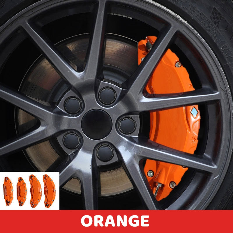 Orange Brake Caliper Covers for Tesla Model Y/3 enhancing the sporty look of the wheels