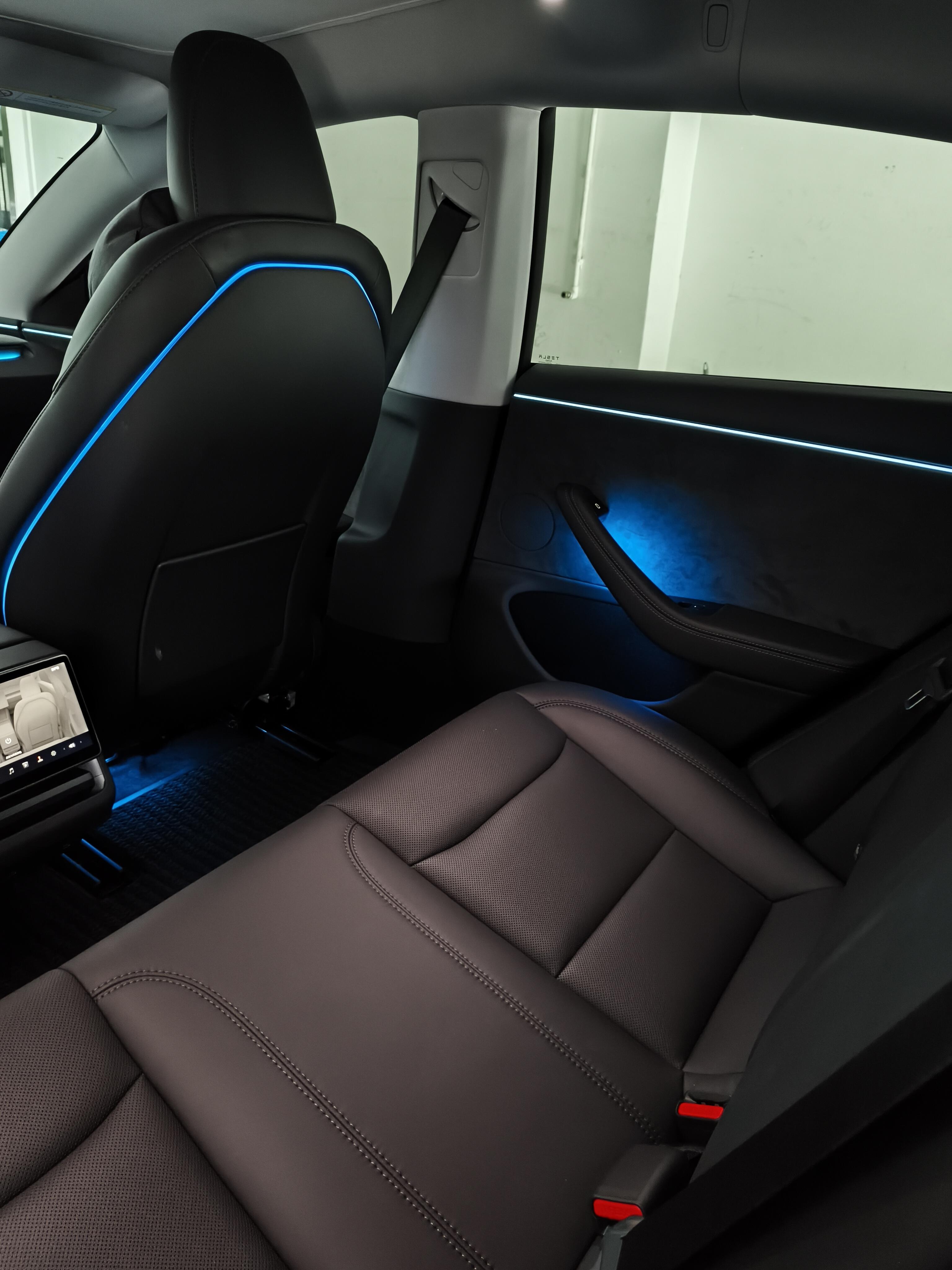 Tesla Highland & Juniper Ambient Lighting Kit enhancing interior lighting with soothing blue accents