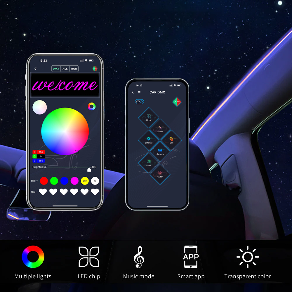 Tesla Model 3 Model Y ambient lighting kit controlled via smart app