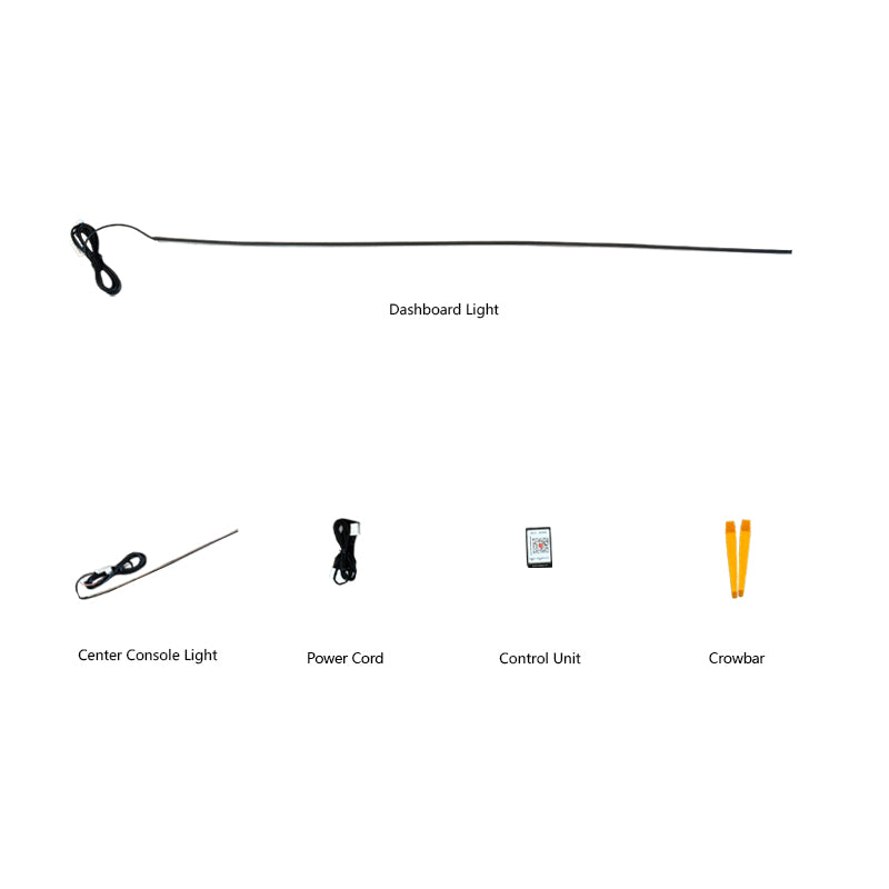 Tesla Model 3 Model Y ambient lighting kit by Lighting Bug with dashboard light center console light power cord control unit and crowbar