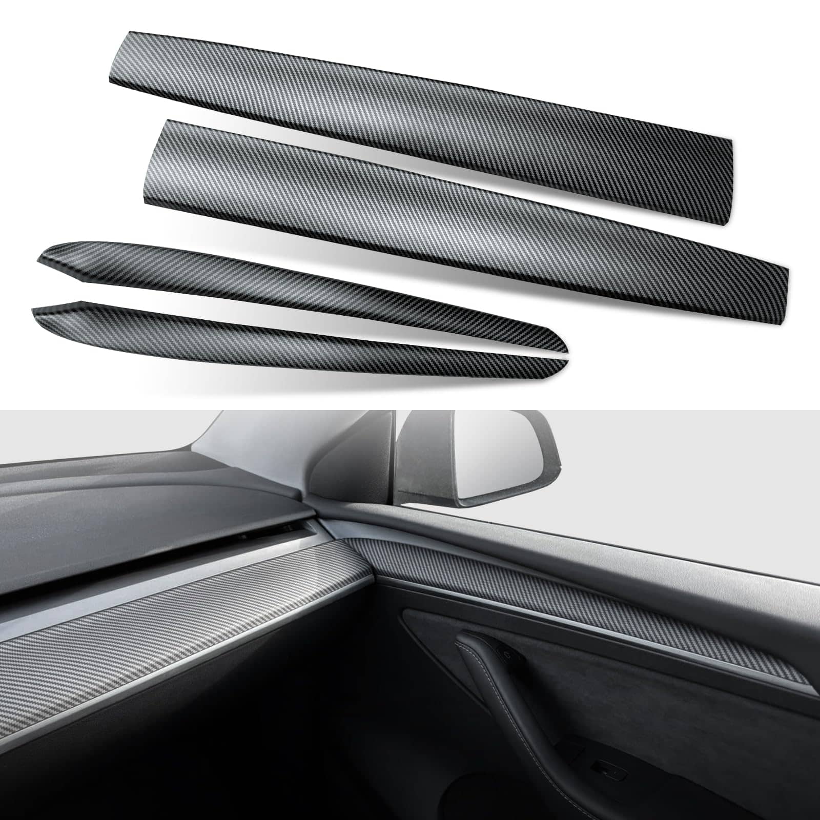 Tesla Model 3 & Model Y Carbon Fiber Interior Trim Kit – Dashboard & Center Console Cover Upgrade (2019–2026)
