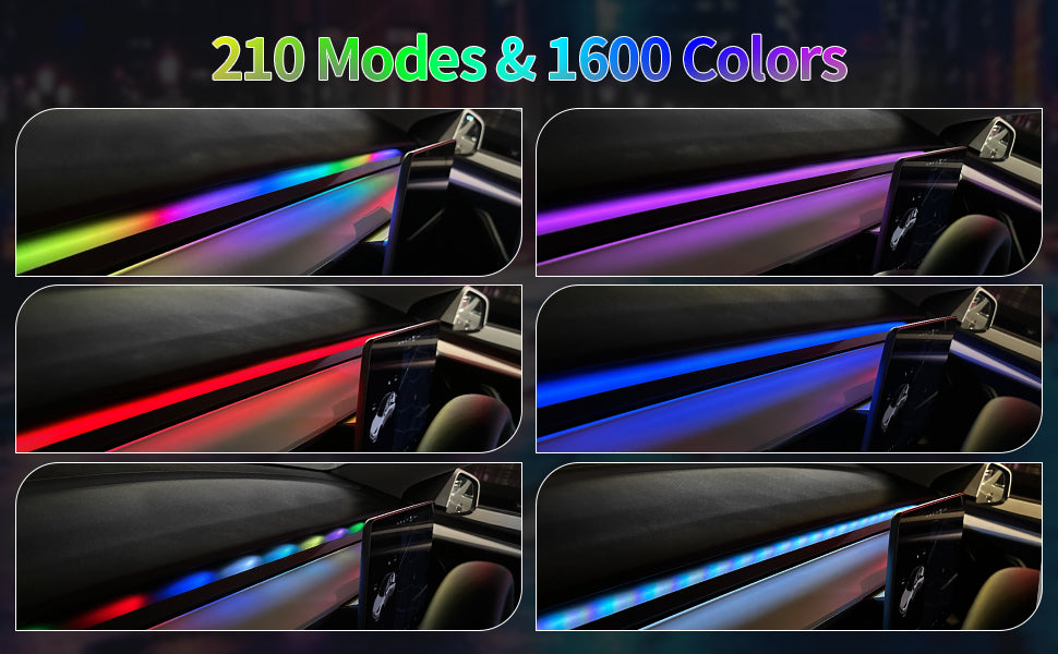 Dashboard Light for Tesla Model3&Y 2019-2024 ambient lighting with 210 modes and 1600 colors by Lighting Bug