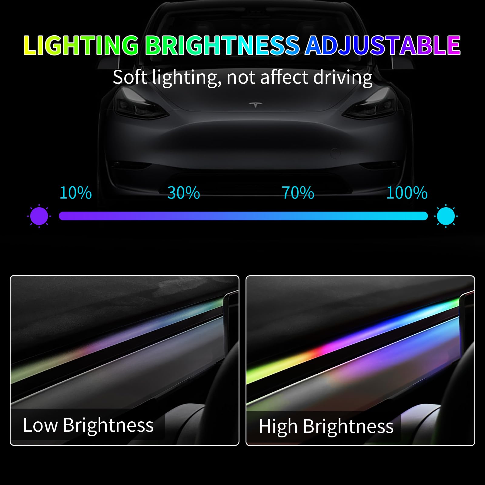 Lighting Bug ambient Dashboard Light for Tesla Model3&Y 2019-2024 with adjustable brightness from low to high