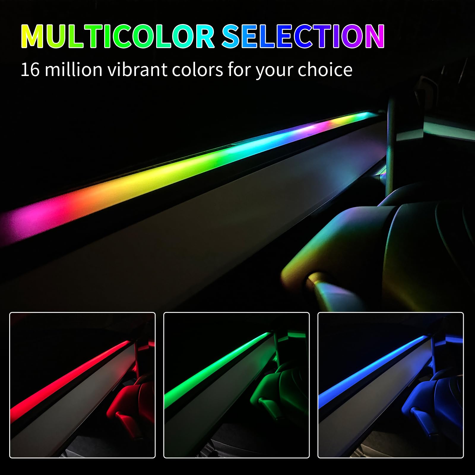 Lighting Bug ambient Dashboard Light for Tesla Model3&Y 2019-2024 with multicolor LED strip lighting interior