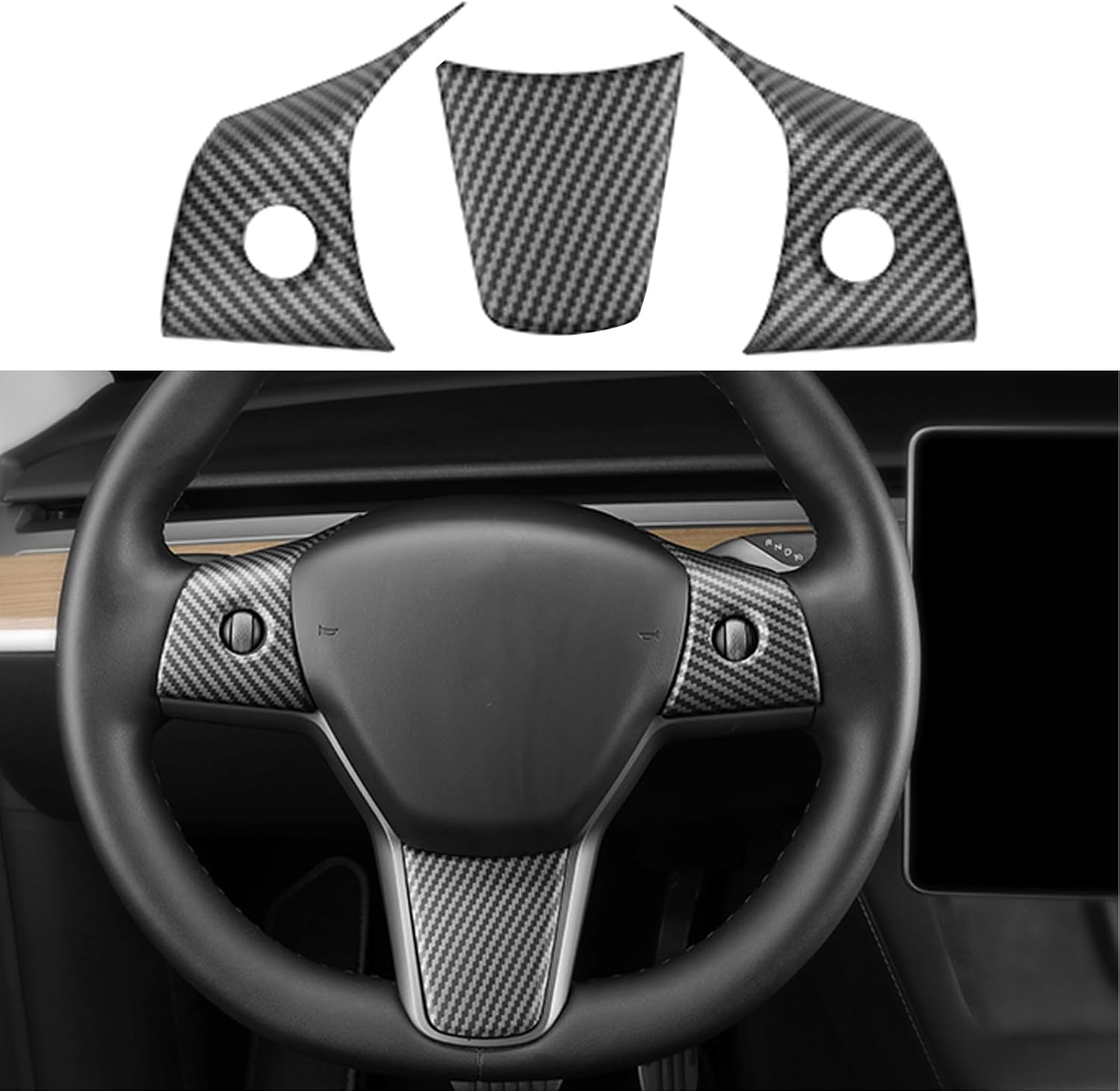 Carbon Fiber Steering Wheel Trim Kit for Tesla Model 3 by LightingBugTech