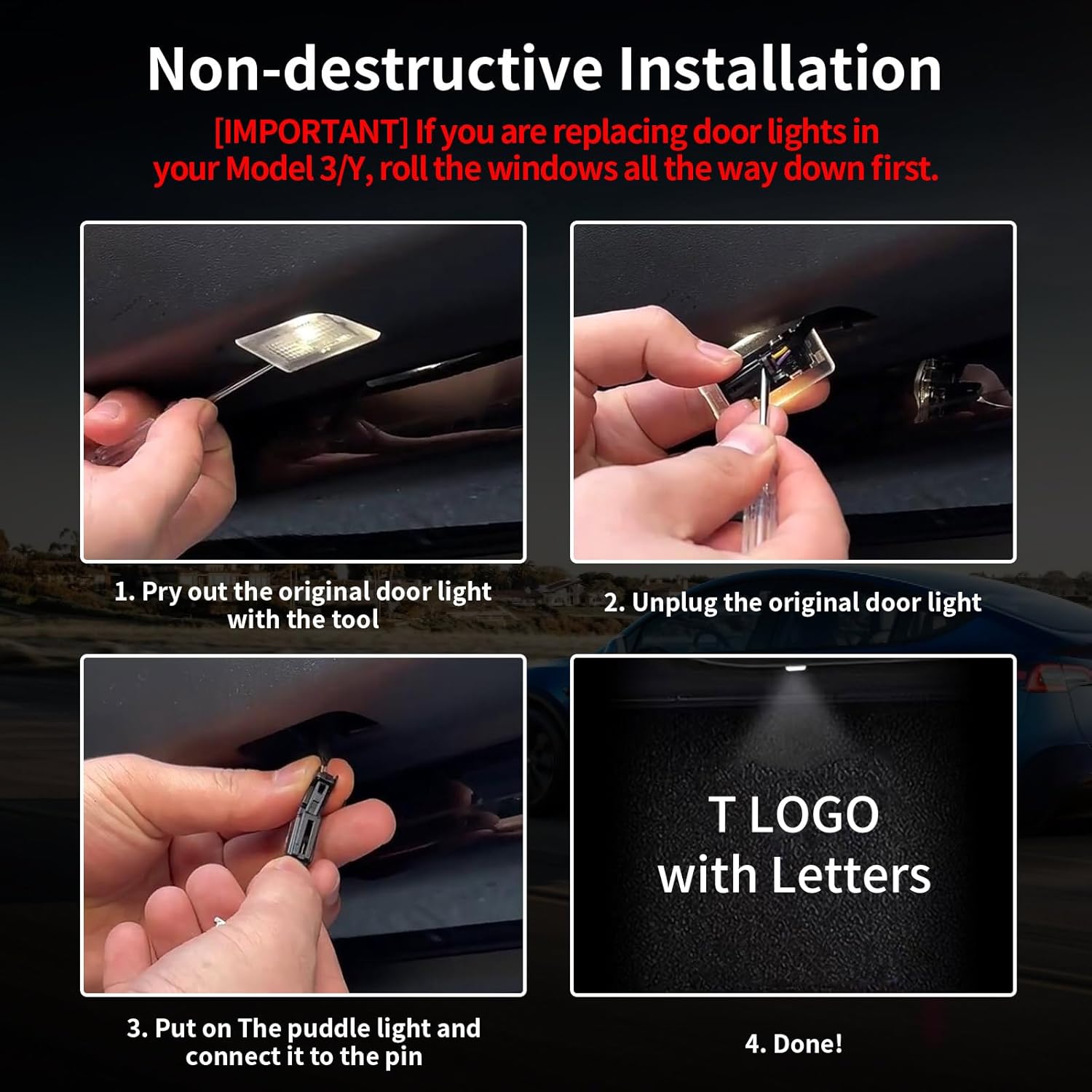 LightingBugTech Tesla Model 3&Y Ambient Door LED Projector Plug-in (2019-2024)
