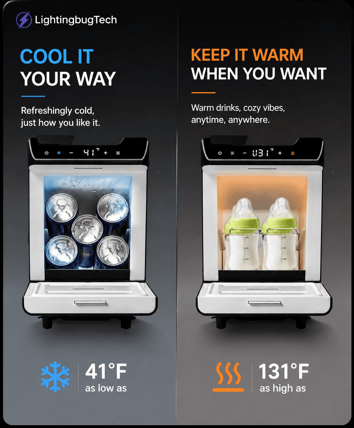 Tesla Model Y Juniper Rear Center Console Refrigerator with adjustable temperature for cooling and warming drinks