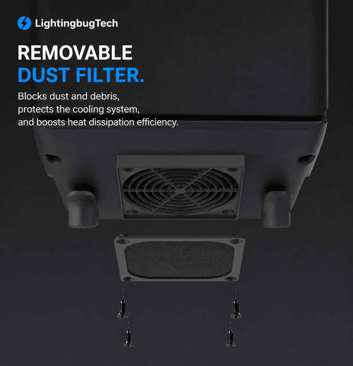 LightingBugTech Tesla Model Y Juniper Rear Center Console Refrigerator with removable dust filter for enhanced cooling