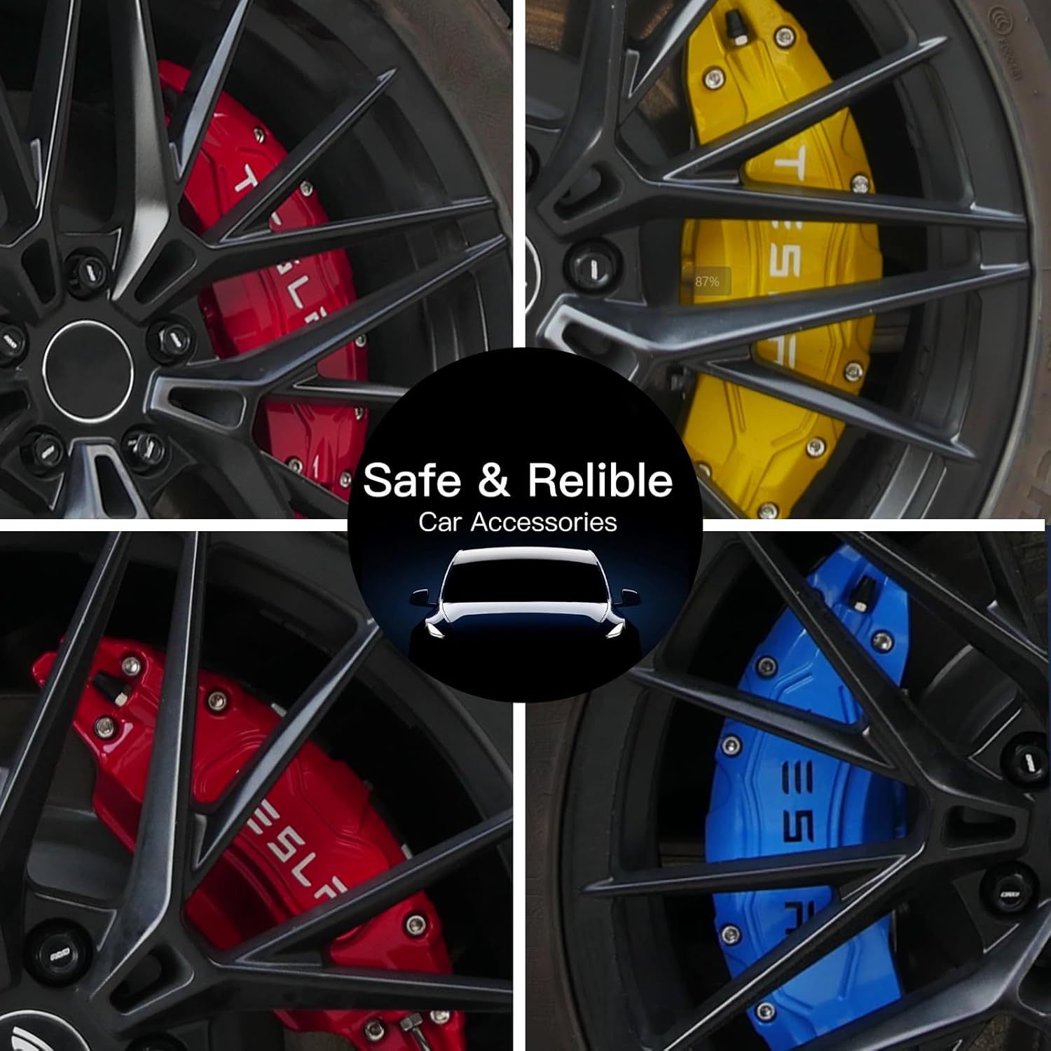 Brake Caliper Covers for Tesla Model Y/3 in Red, Yellow, and Blue for a Custom Look