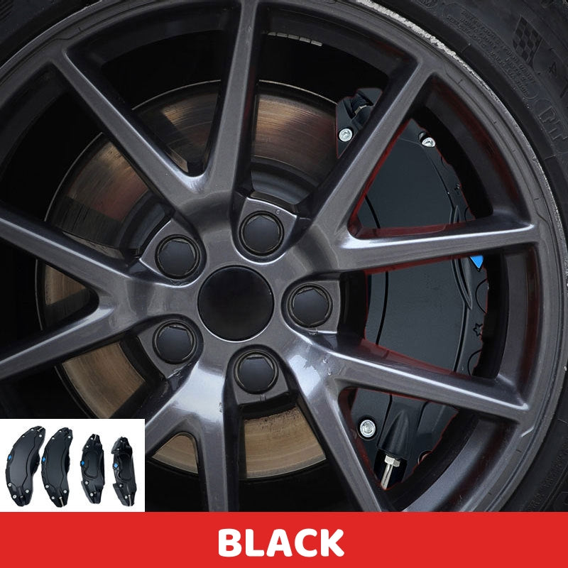 Black Brake Caliper Covers for Tesla Model Y/3 enhancing wheel appearance and brake visibility