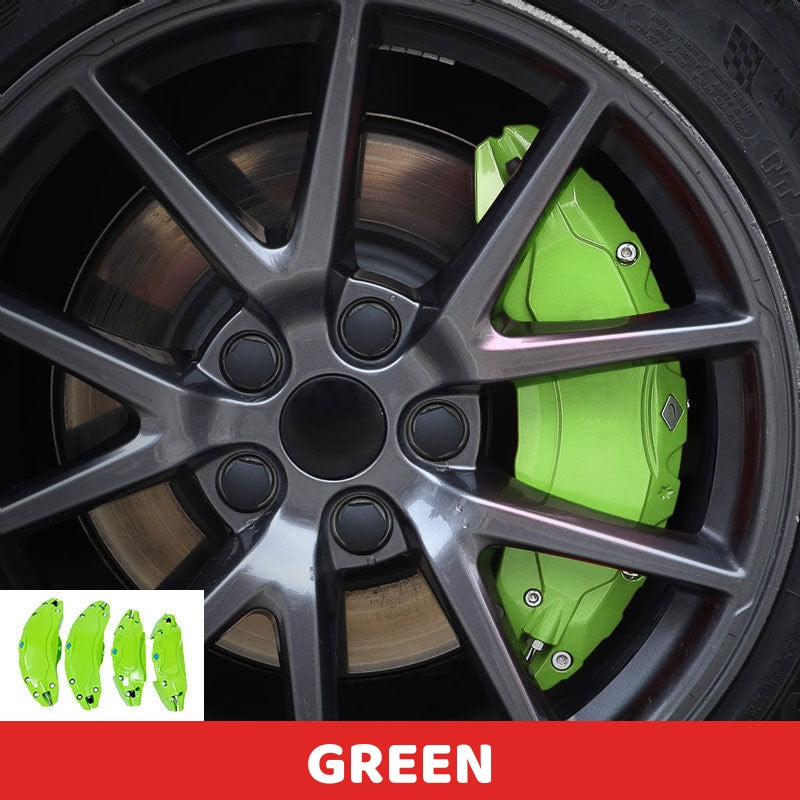 Green Brake Caliper Covers for Tesla Model Y/3 installed on a sleek black wheel