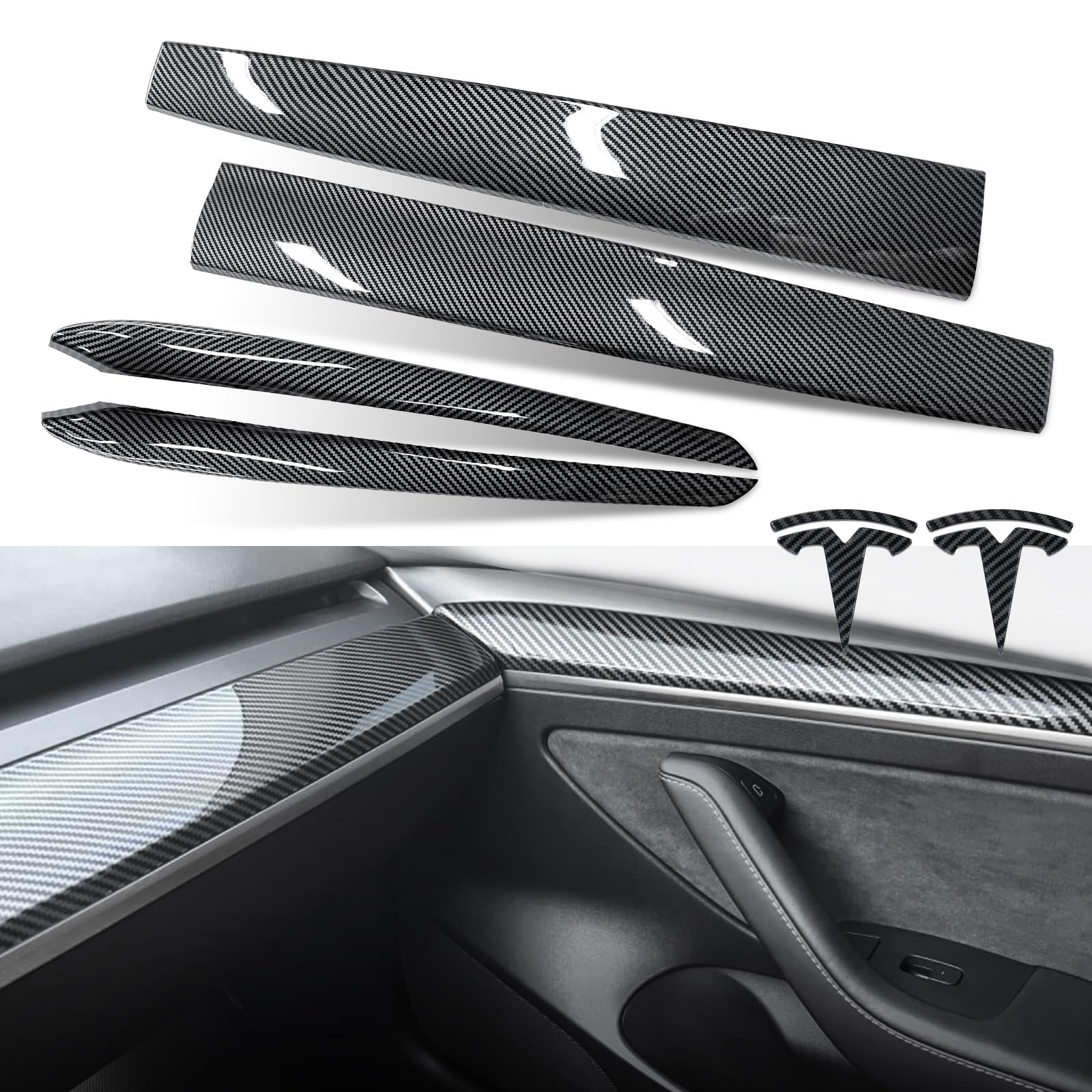 Tesla Model 3 & Model Y Carbon Fiber Interior Trim Kit – Dashboard & Center Console Cover Upgrade (2019–2026) for enhanced styling