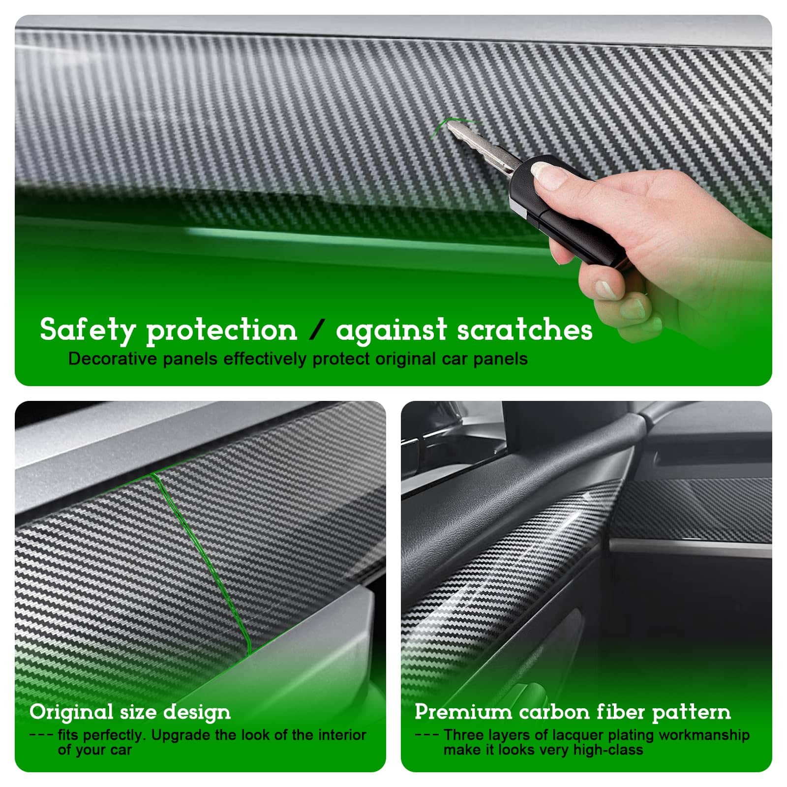 Tesla Model 3 & Model Y Carbon Fiber Interior Trim Kit – Dashboard & Center Console Cover Upgrade (2019–2026) with scratch protection