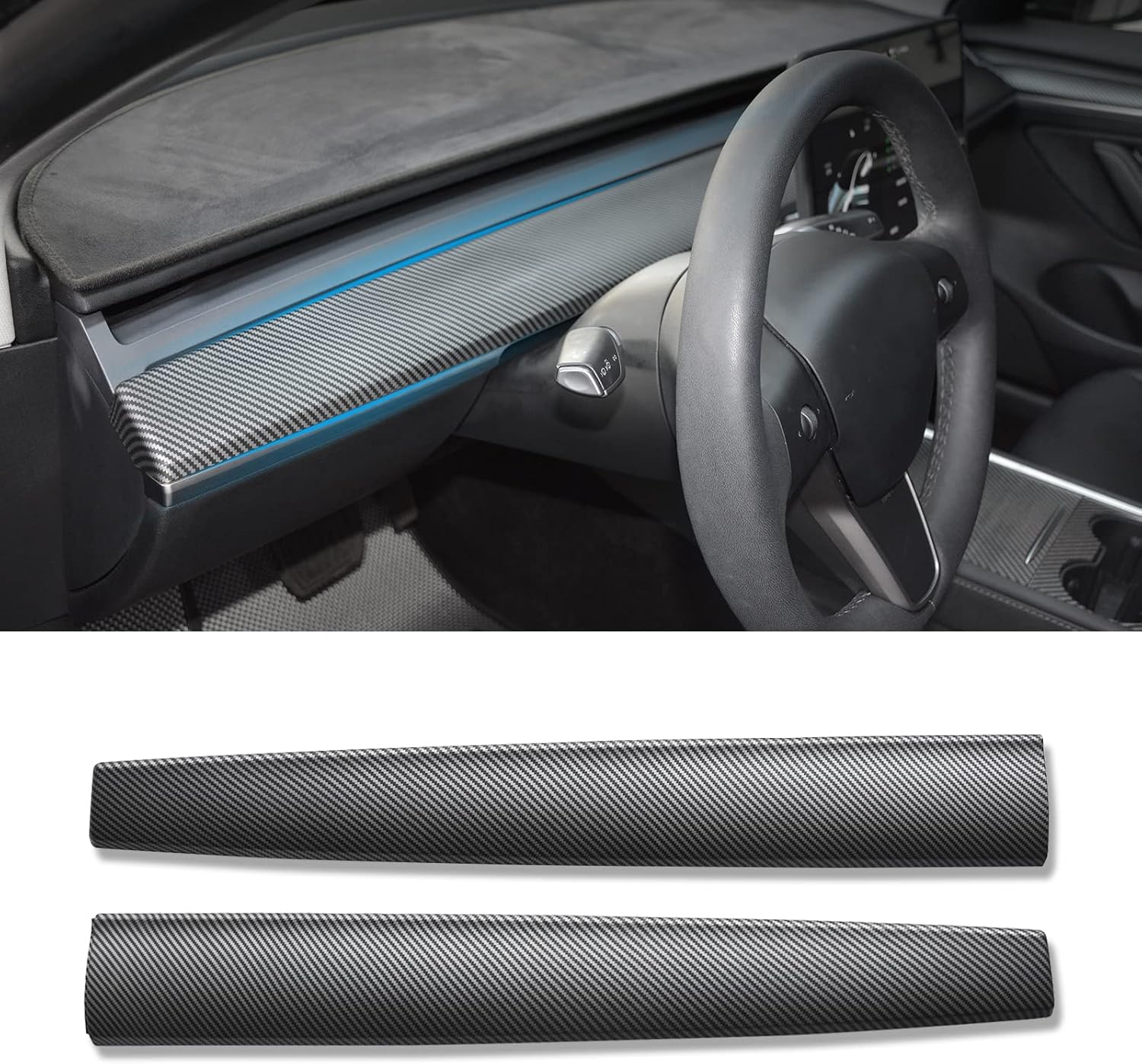 Carbon Fiber Dash Cover for Tesla Model 3 with Stylish Finish and Enhanced Protection